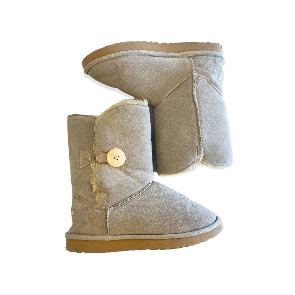 UGG Baily Button Sand-Tan Color Fur Lined Boots Genuine Leather Size 7